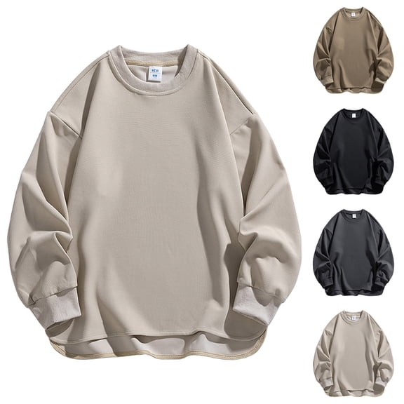 ZyeKqe Oversized Sweatshirt for Men Crewneck Loose Fitted Vintage Long Sleeve Casual Solid Pullover Fashion Basic Fall Tops