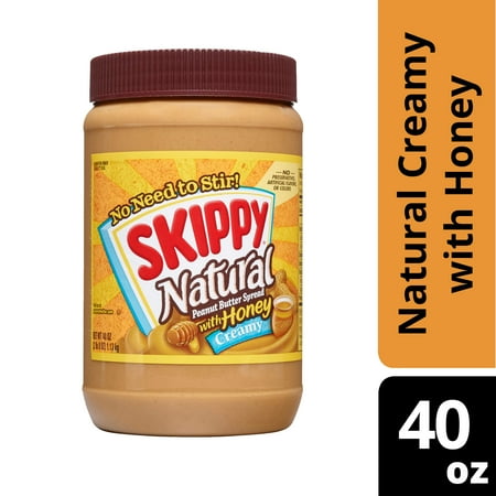 SKIPPY Natural Creamy Peanut Butter Spread with Honey, 6 g Protein Per Serving, 40 oz