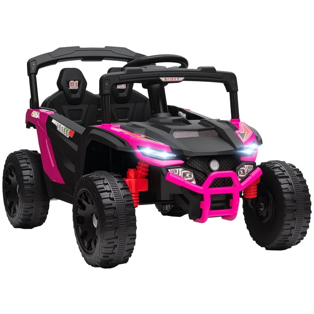 Qaba 12V Kids Ride On Truck with Dual Motors for 3-8 Boys Girls, Pink