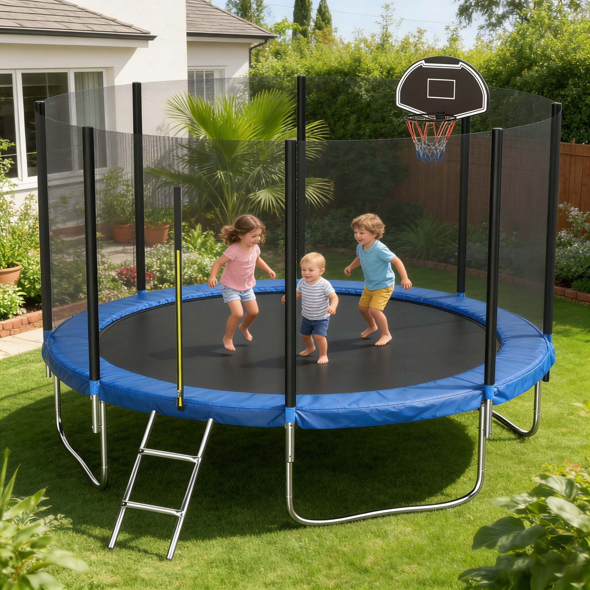 Shengchao Trade 1000LBS 12FT Trampoline for Adults and Kids,Trampoline with Enclosure,Basketball Hoop, Light,Recreational Trampoline with Ladder, Heavy Duty Trampoline Capacity for 4-6 Kids