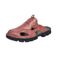 thumbnail image 3 of Domuza Men's Leather Fisherman Sandals Non-Slip Breathable Casual Outdoor Shoes Slide Flat Sandals Hollow Slip-on Beach Shoes for Summer Wine 8.5 (EU-42), 3 of 6