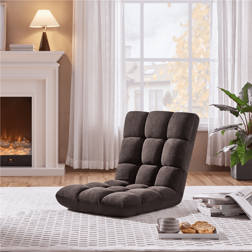 Yaheetech Floor Folding Sofa Chair Sofa Couch with 14 Adjustable Positions, Brown