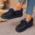 thumbnail image 3 of Loafers for Women Plush Warm Winter Casual Flat Shoes Suede Round Toe Comfortable Thick Soft Sole Walking Shoes Navy Size 9, 3 of 6