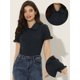 thumbnail image 2 of Top con cuello de mu?eca para mujer, camisa de manga corta con botones azul marino M, 2 of 5