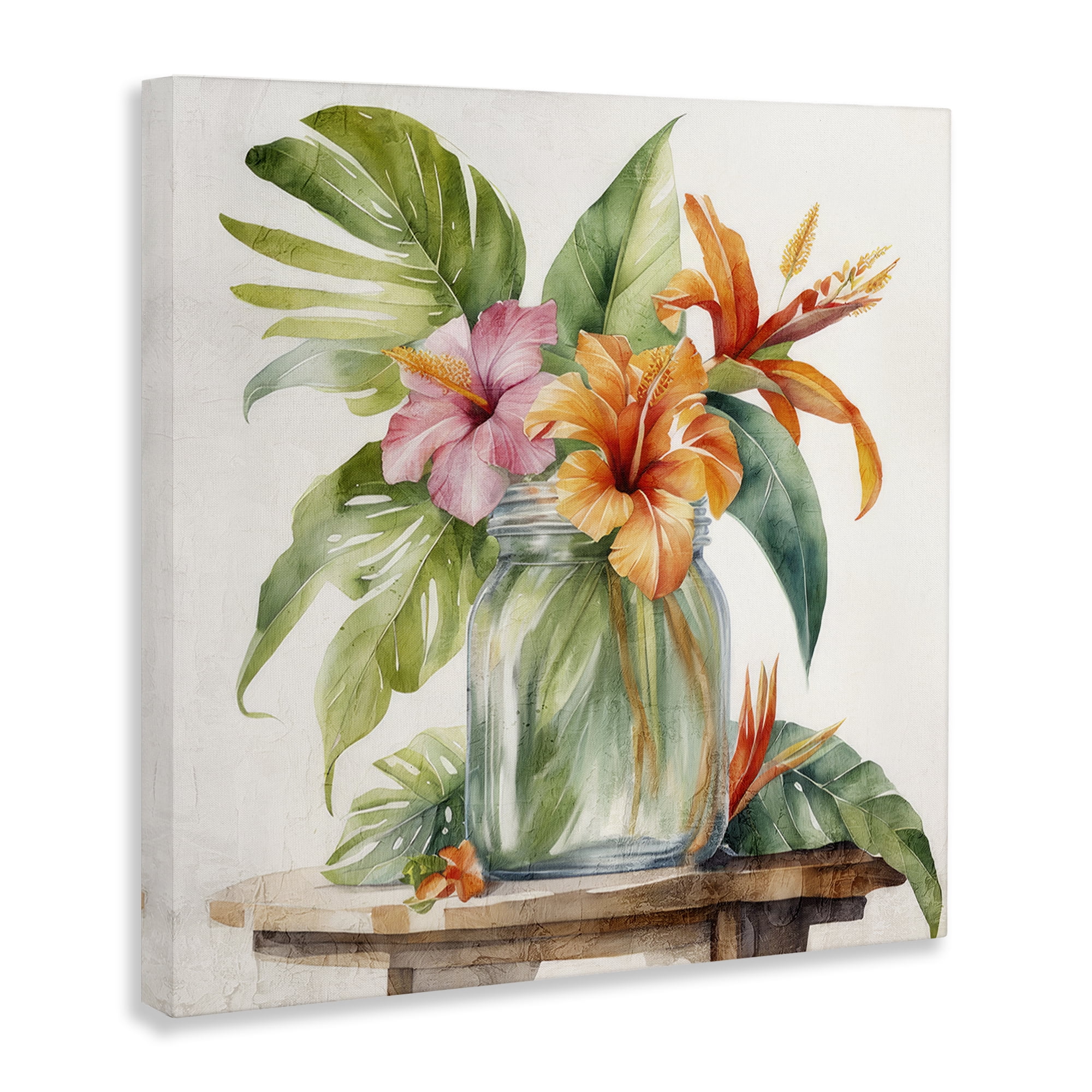 Stupell Industries Tropical Floral Jar Plants & Flowers Painting Wrapped Canvas Art Print Wall Art, 24 x 24