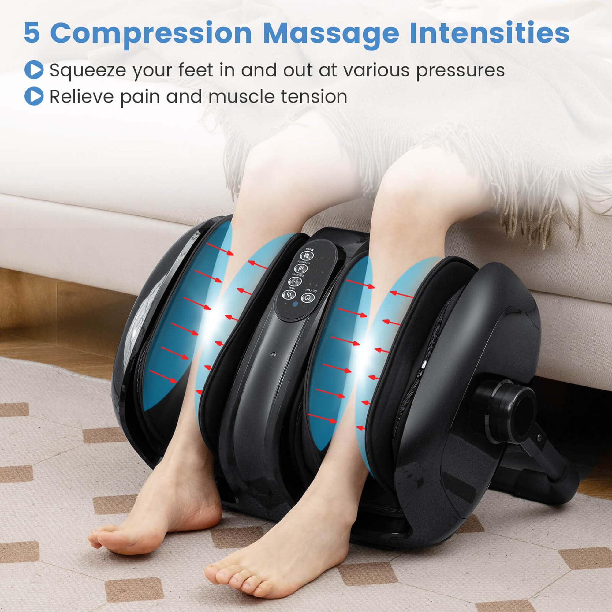 Costway Foot & Calf Massager Vibration Compression Electric Leg Massager Machine with Heat Black