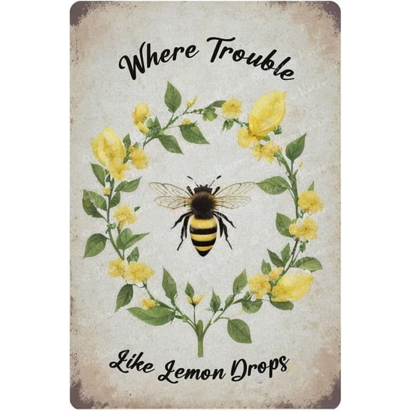 Lemon Decorations For Kitchen, Where Trouble Like Lemon Drops Retro Tin Sign, Inspirational Wall Decor, Lemonade Gifts, Lemons Kitchen Decor And Accessories 5.5x8 Inches