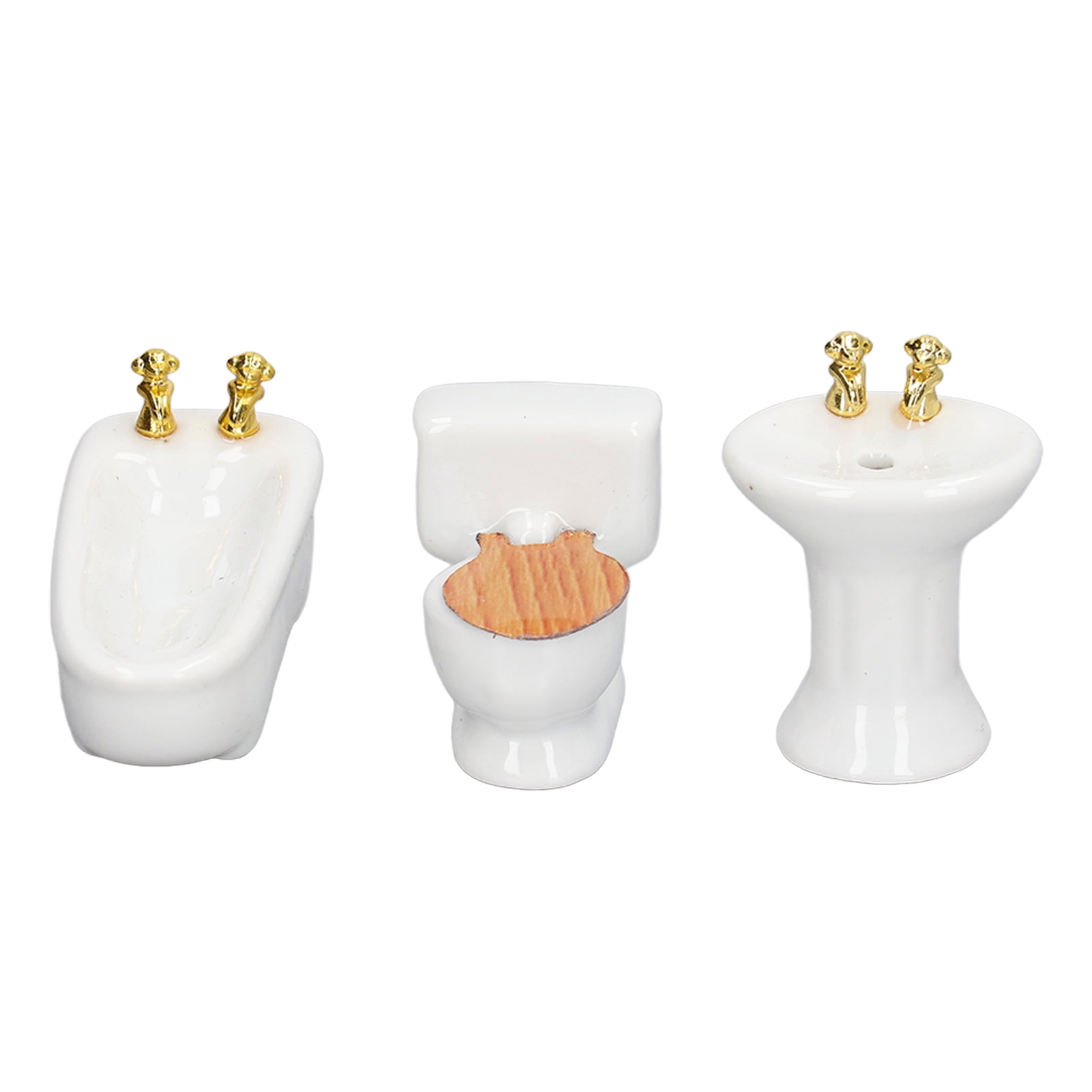 Miniature Bathroom Furniture, Vivid Ceramic Simulation 3 Pieces Light Bathtub Toilet Sink