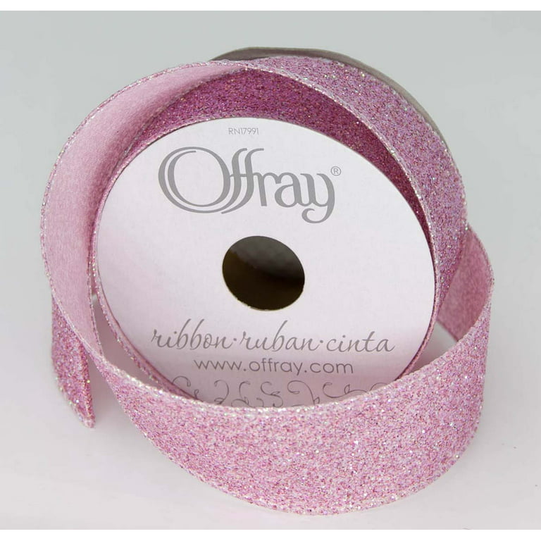 Offray Ribbon, Powder Pink 1 1/2 inch Wired Edge Metallic Ribbon