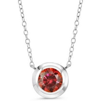 Gem Stone King 925 Sterling Silver Red Moissanite Pendant Necklace for Women (1.00 Cttw, Round 6.5MM, with 18 inch Silver Chain)
