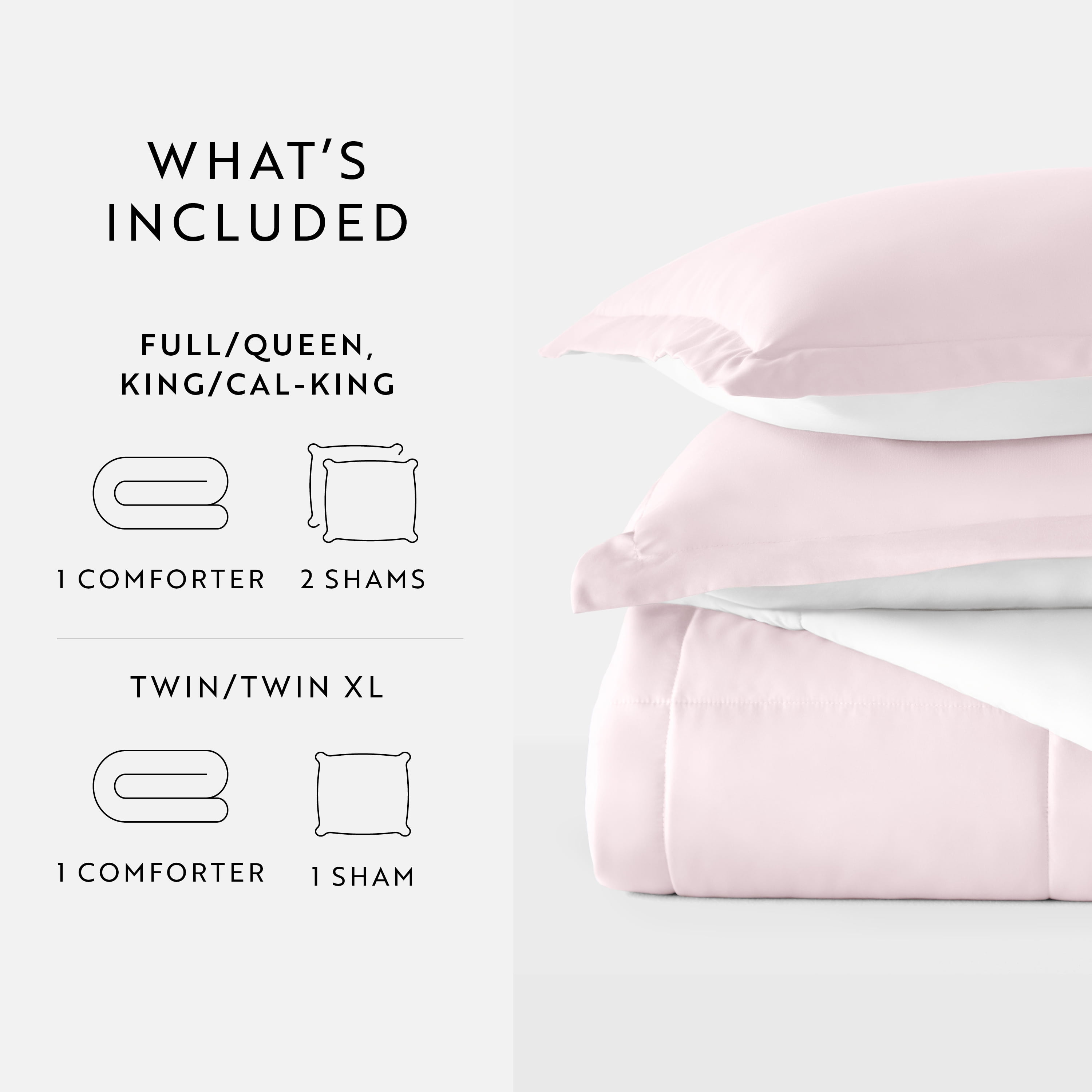 Noble Linens Soft 3-Piece Blush & White Reversible All Season Lightweight Down Alternative Comforter Set, Full/Queen
