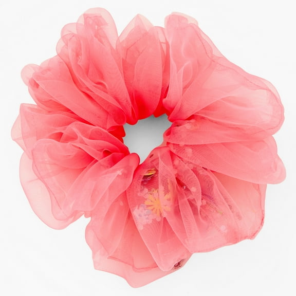 Claire's Hair Scrunchie with Confetti Pom Soft, Cute No Damage Scrunchies, Sheer Pink Hair Accessories - Giant 1 Piece