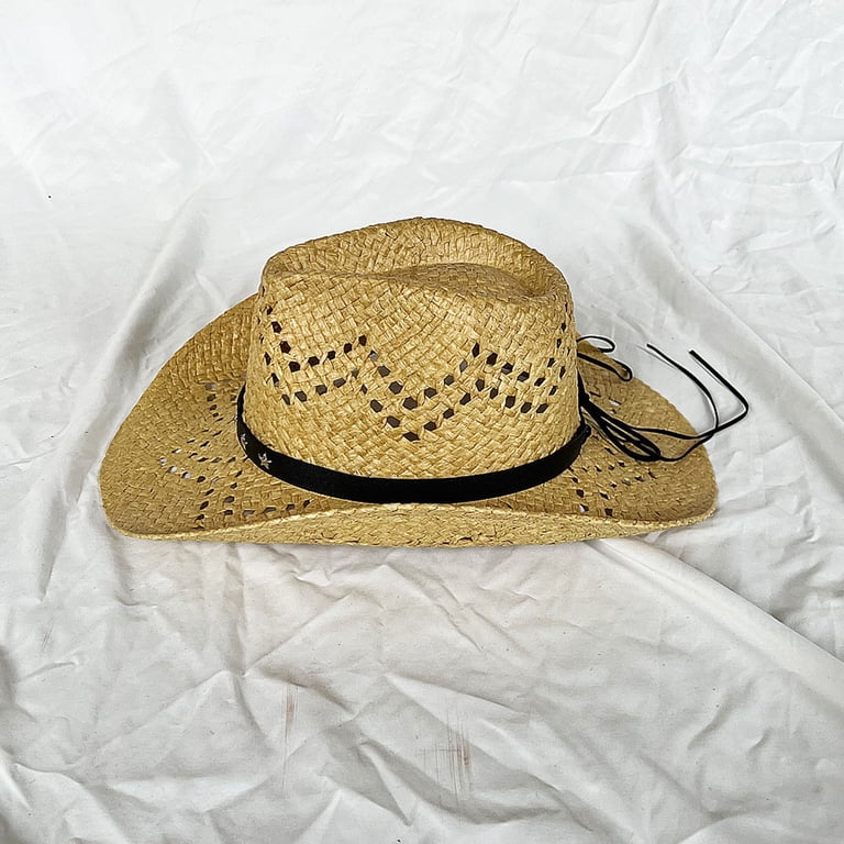 Handmade Hollow Straw Hat Cowboy Hat With Curled Brim And  display picture 1