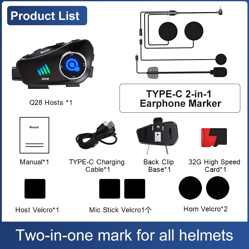 Motorcycle Helmet Headset with HD Camera 1080P Video Motorbike Helmet Bluetooth IP66 Waterproof Hands-Free Communication with Mic Headphone Speakers Compatible All Helmets