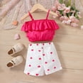thumbnail image 3 of MHZLDYZ Hawaiian Shirts for Girls Fashionable Summer Children's Clothing New Girls Rose Red Suspender Cake Top + Heart Shaped Print Shorts Size 6 Girls Clothes Summer Outfits for Girls (Hot Pink,130), 3 of 6