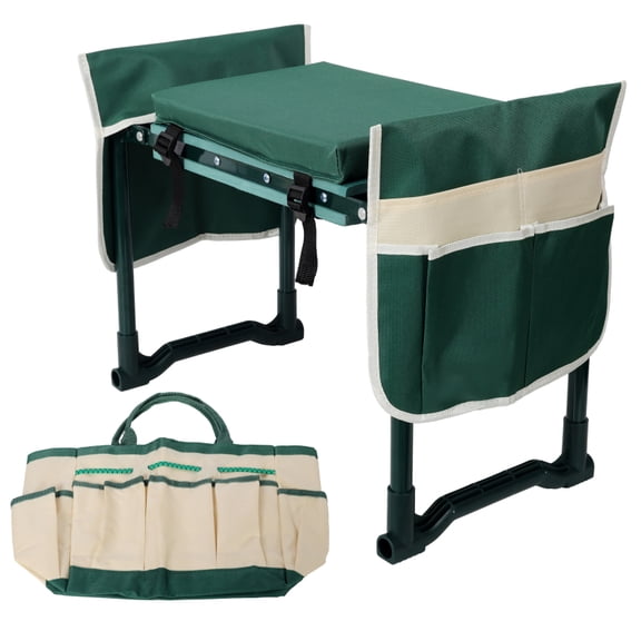 Green Garden Kneeler & Seat Bench (330LBS Capacity: 10” Wide EVA Cushion 3 Tool Bags, Foldable, No Assembly for Garden Lovers)