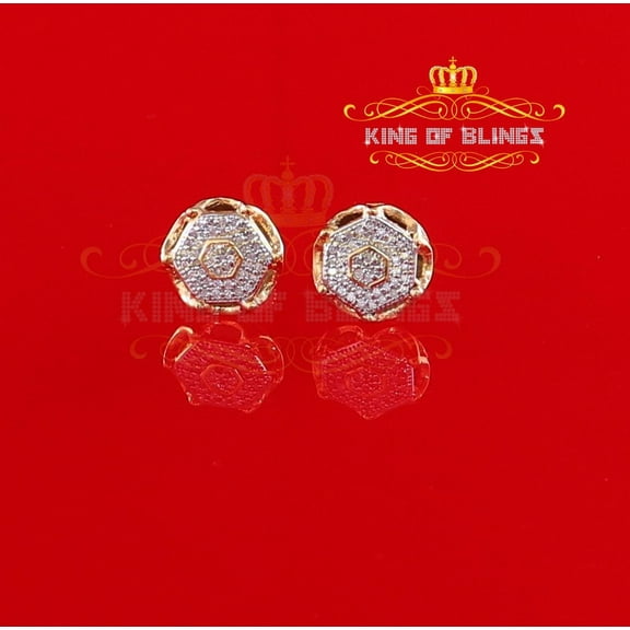 King of Bling's 0.25ct Diamond Stud Hexagon Earring For Women Yellow 925 Sterling Silver For Men