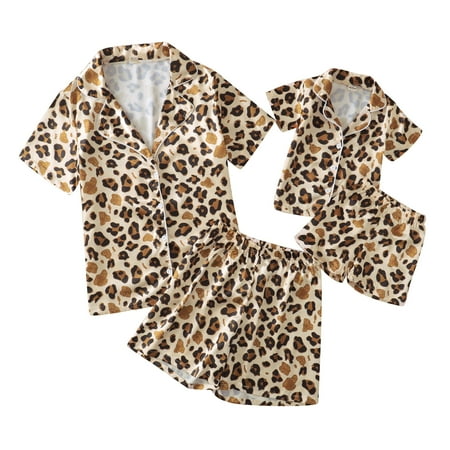 

Saeaby Summer Family Matching Pajamas Sets 2PCS Leopard Short Sleeve Pajamas Sets for Family Size Baby-Kids-Adult Unisex