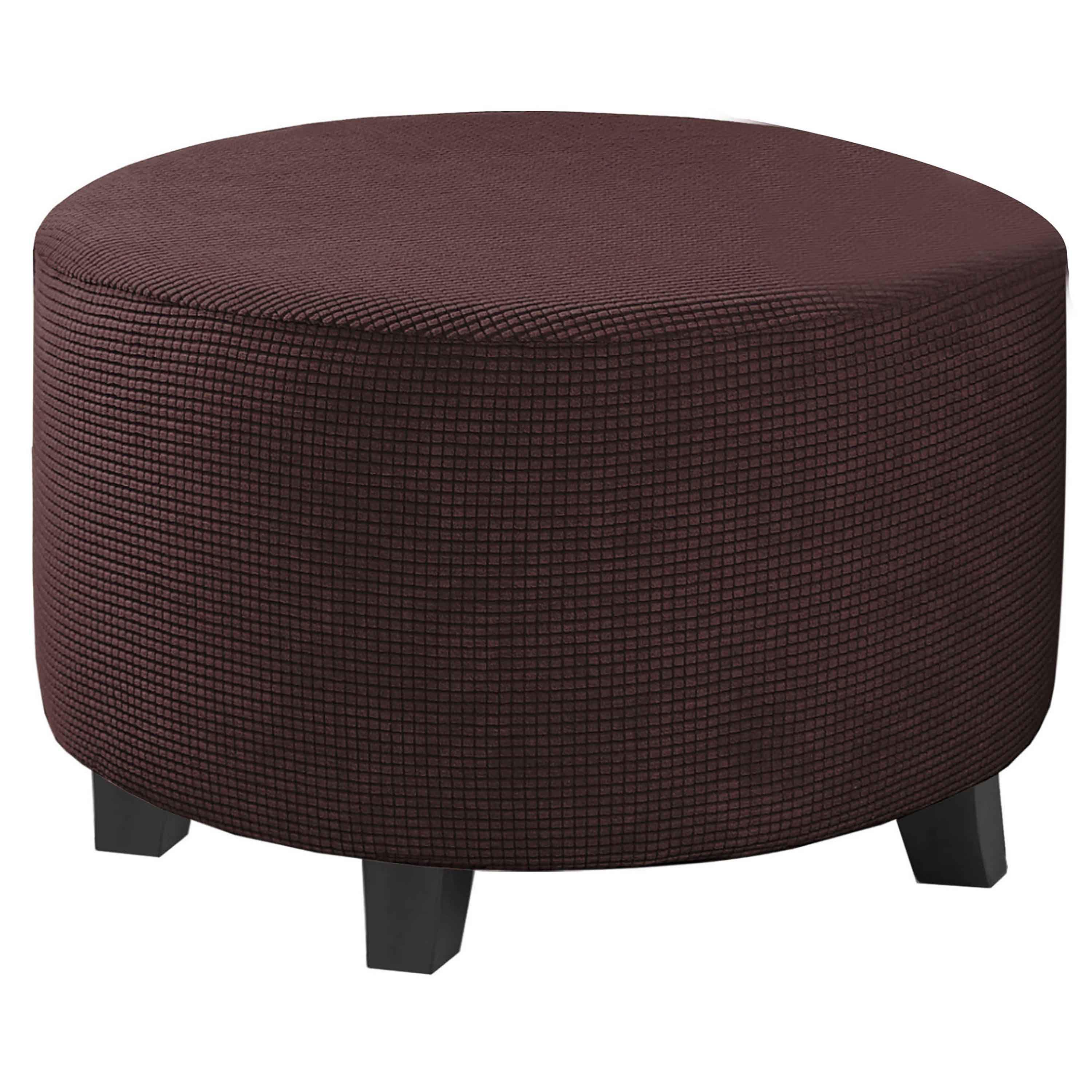 Ottoman Cover Round,Thick Stretch Low Bench Cover,Solid Color Jacquard