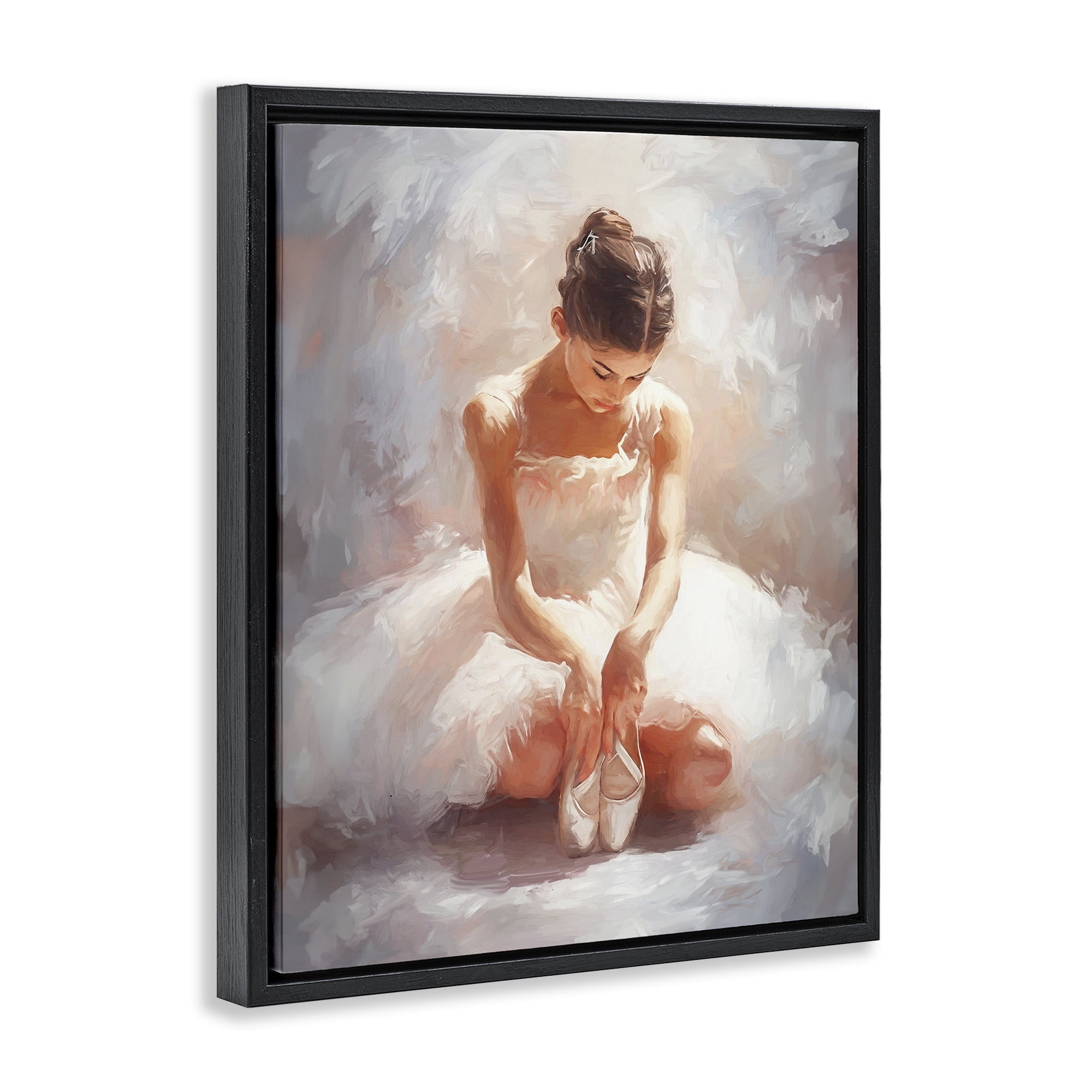 Stupell Industries Serene Ballerina Portrait Novelty Painting Black Floater Framed Art Print Wall Art, 17 x 21