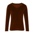 thumbnail image 4 of Women's Long Sleeve Shirt Casual V Neck Pullover Solid T-Shirt Velvet Tops Pluse Size Fall Fashion 2025 Outfits Brown 4XL, 4 of 5