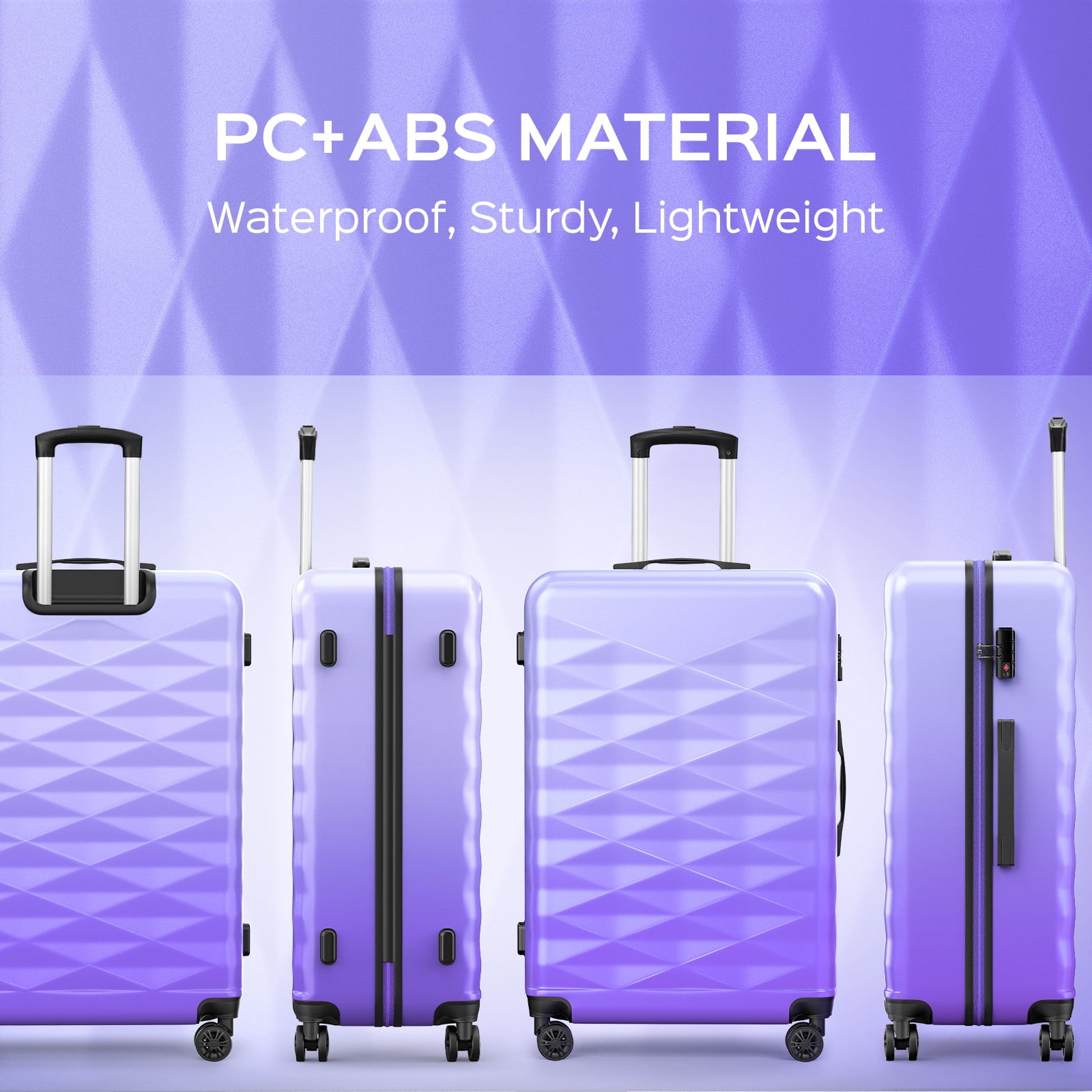2PC Luggage Set,Lightweight Harshell 20" Carry-On & 28" Checked Suitcase with Spinner Wheels and TSA Lock,Purple
