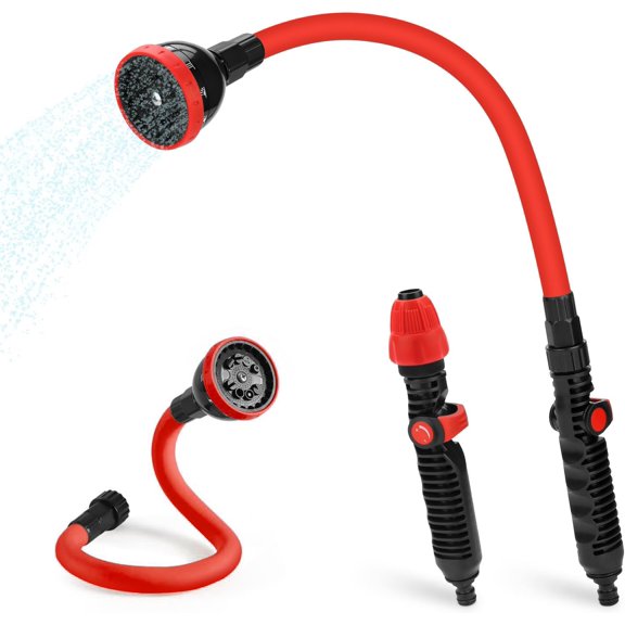 2 in 1 Bendable Watering Wand Heavy Duty, for Garden/Car Use with 10 Spray Patterns, 29In Long Hose Nozzle Sprayer,Fits 3/4” Quick Coupling/Garden Hoses