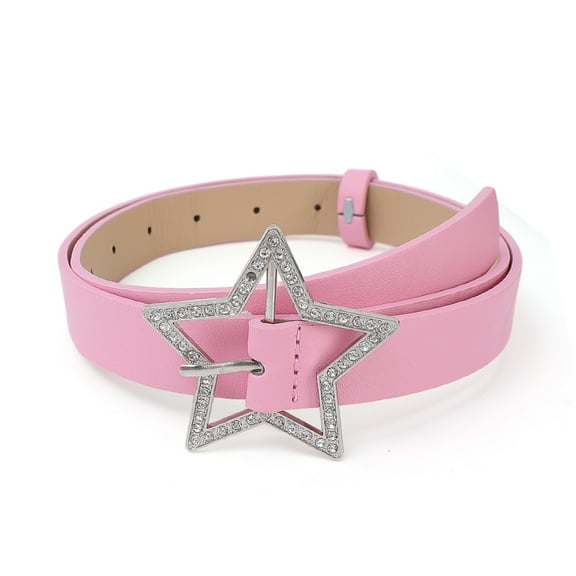 Women Girls Glitter Rhinestone Star Buckle Belt Y2K Leather Waist Belt Waistband for Jeans Dresses
