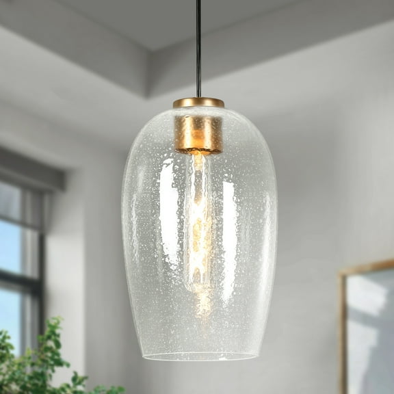 LNC Matte Gold and Bubble Glass Modern Seeded Glass Cylinder Mini Pendant Light