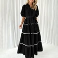 thumbnail image 6 of Homenesgenics Summer Dresses 2025 Women's Spring Shirt Dress Short Puffy Sleeve Tiered Ruffle Flowy Long Maxi Dresses Black XXL, 6 of 9
