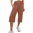 thumbnail image 2 of Capri Pants for Women Plus Size Clearance,Xunlbb Women’s Elastic Waist Summer Solid Casual With Pockets Outing Capris Length Pants on Clearance,Brown M, 2 of 5
