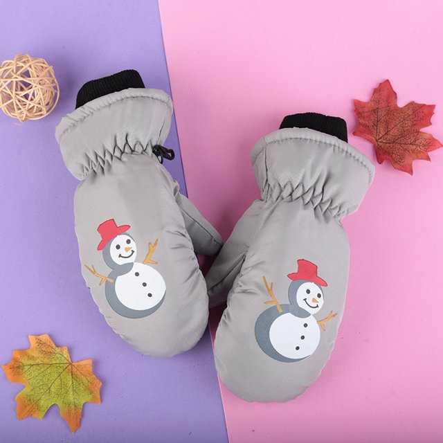 Guantes de esquí de invierno para niños de 3 a 10 años con dibujos animados de nieve, cálidos, resistentes al viento y al agua, de algodón grueso y con los dedos, para niños y niñas