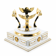 Golden Hands on White Enamel Pedestal Metal Egg Stand Holder Display