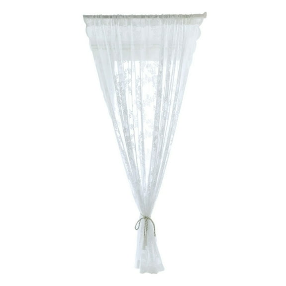 White French Door Curtain, Floral Rose Knitted Semi-Sheer Window Voile Rod, White Lace Curtains Scalloped Sheer Vintage Embroidered Window Treatment for Bedroom Sun-Room 29x59 inch