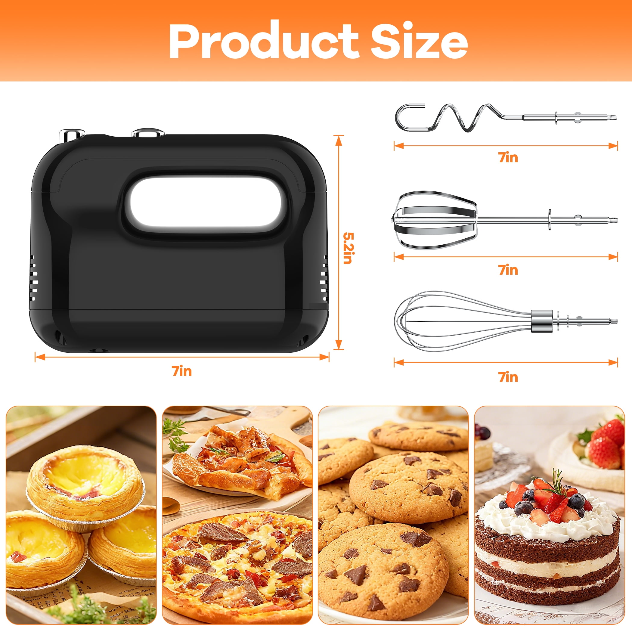 Hivroo Electric Hand Mixer, 5-Speed with Stainless Steel Beaters & Dough Hooks for Baking Cake Egg Cream Food