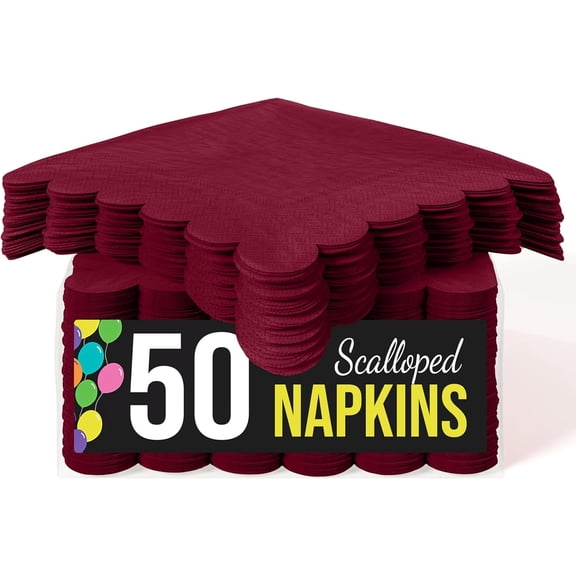 Burgundy Scalloped Napkins Disposable 50 Pcs 2-Ply Burgundy Scalloped Cocktail Napkins Paper Everyday for Cocktail Parties, & Party Supplies