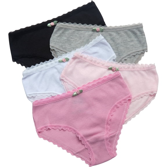 dELiA*s Girls Underwear Panties Cotton Ribbed Panties -Trimmed Waistband 5 Pack