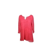 Jm Collection Rose 3/4-Sleeve Split-Neck Hardware Crochet Top L