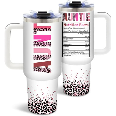 

Gifts for Aunt Christmas Birthday Tumbler for Women Auntie Gift from Niece Nephew Leopard Print Design 40 Oz Tumbler with Lid and Straw Christmas Gift