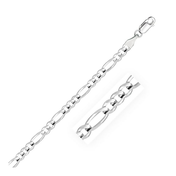 4.6mm 14k White Gold Solid Figaro Chain 24 in