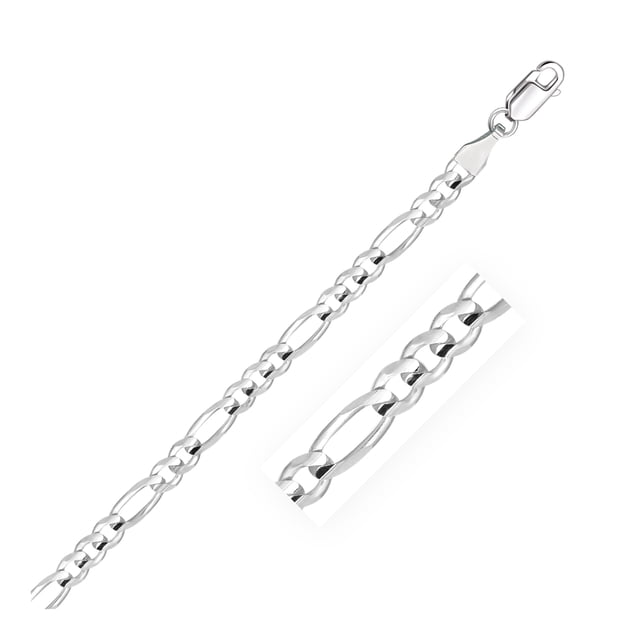 4.6mm 14k White Gold Solid Figaro Chain 18 in