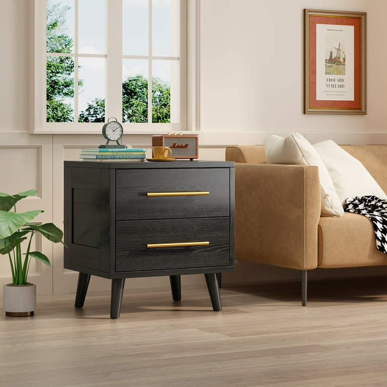 2 drawer bedside table black discount