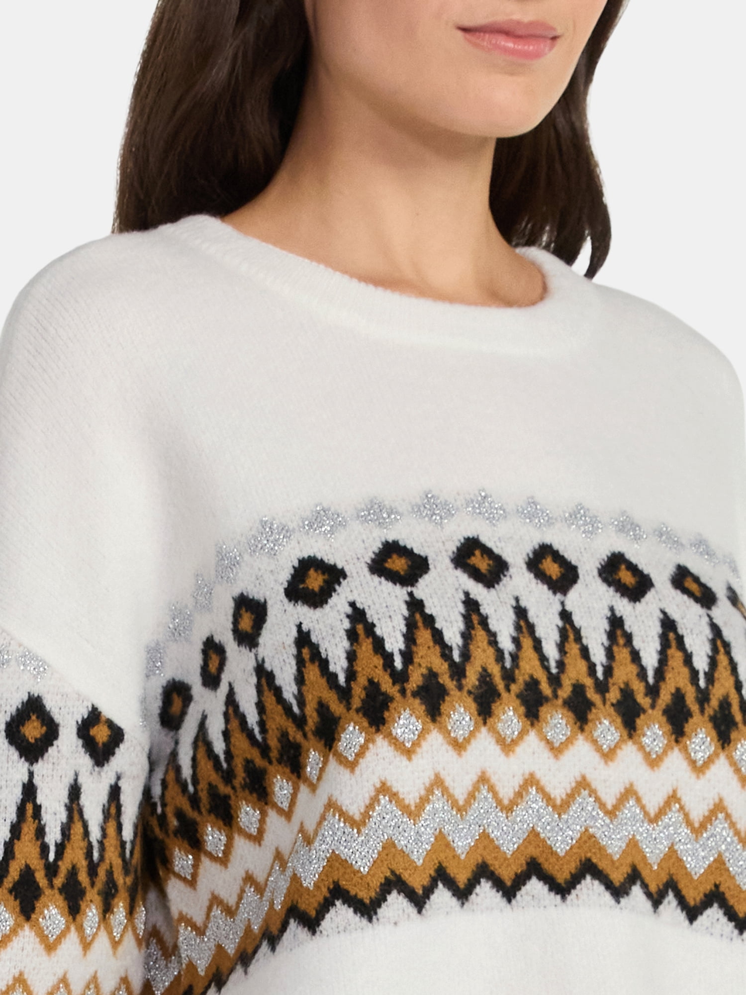 99 Jane Street Women's and Women's Plus Fair Isle Pullover Sweater, Midweight, Sizes XS-4X