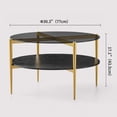 thumbnail image 2 of Rectangle Coffee Table Mid-Century Modern Design L W x H for Living Room - Structure Amber Glass Top and Walnut MDF Shelf Sleek Conical Metal Legs with Gold Finish, 2 of 9