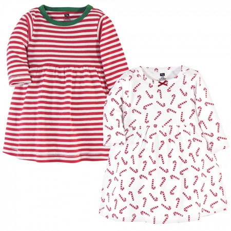 

Hudson Baby Infant and Toddler Girl Long-Sleeve Cotton Dresses 2pk Candy Cane 4 Toddler