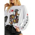 thumbnail image 2 of Womens Crewneck Graphic Sweatshirts Queen Of Hearts Long Sleeve Shirts Cute Loose Fit Casual Pullover Tops, 2 of 5