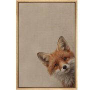 Framed Canvas Wall Art Cute Fox Portrait Print for Living Room Decoration - 16x24 NATURAL