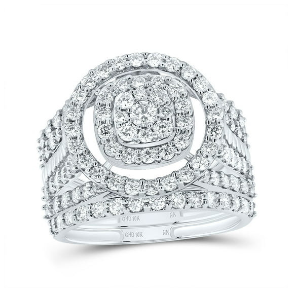 10kt White Gold 1 3/4 Cttw Natural Diamond Fashion Round Wedding Engagement Anniversary Bridal Set, Women Size: 5-9