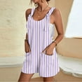 thumbnail image 2 of Ltctricy Rompers for Women Summer Casual Sleeveless Tie Shoulder Scoop Neck Striped Jumpsuits Loose Short Overalls with Pockets, 2 of 5