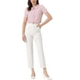 thumbnail image 2 of INSPIRE CHIC Women's Work Office Contrast Peter Pan Collar Short Sleeve Blouse Shirt L Pink, 2 of 6